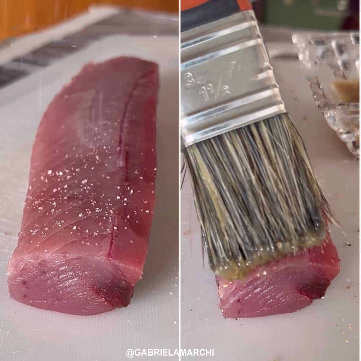 picando e preparando o atum selado